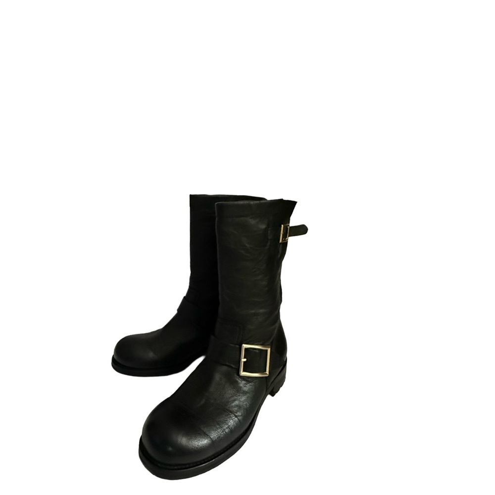 JIMMY CHOO Edgy Black Leather Moto  Ankle Boot Size US 7 EU37 - Picture 14 of 15